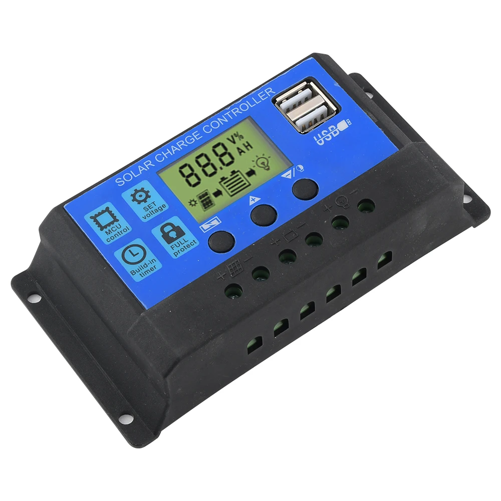 Solar Charge Controller 12V/24V PWM 10A 20A 30A 40A 50A 60A Adjustable LCD Display Timer Setting for Mmpt Solar Controller