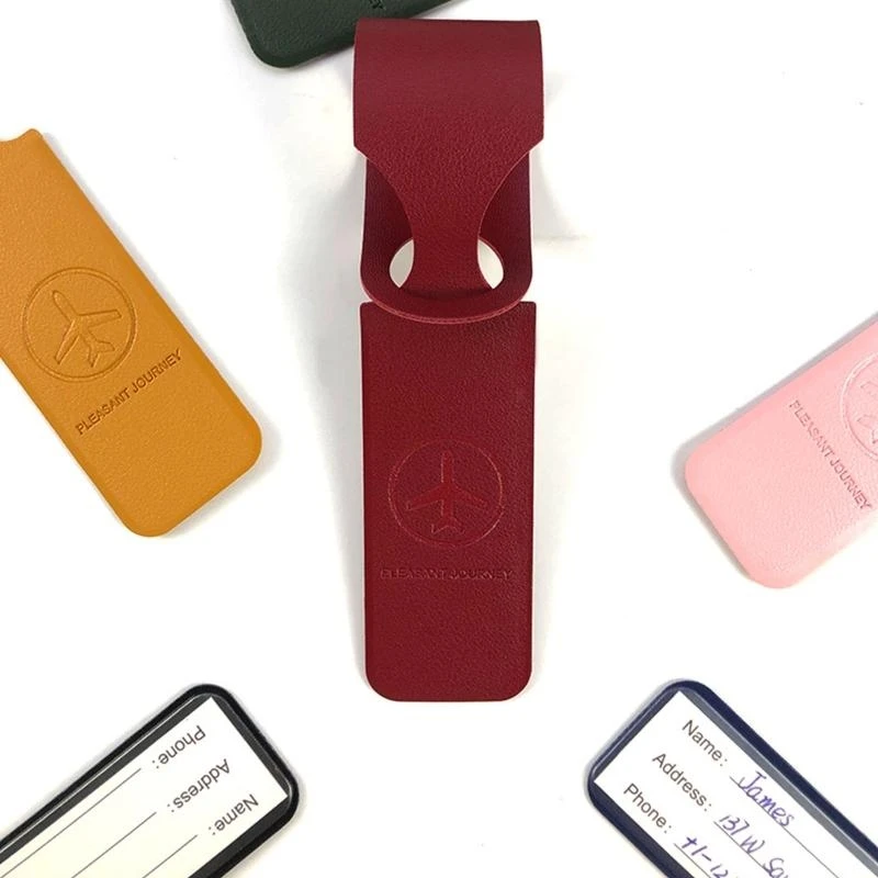 

G5AE PU Leather Luggage Tag Travel Suitcase Name Address Baggage Label Holder Portable Boarding Tags Travel Accessories