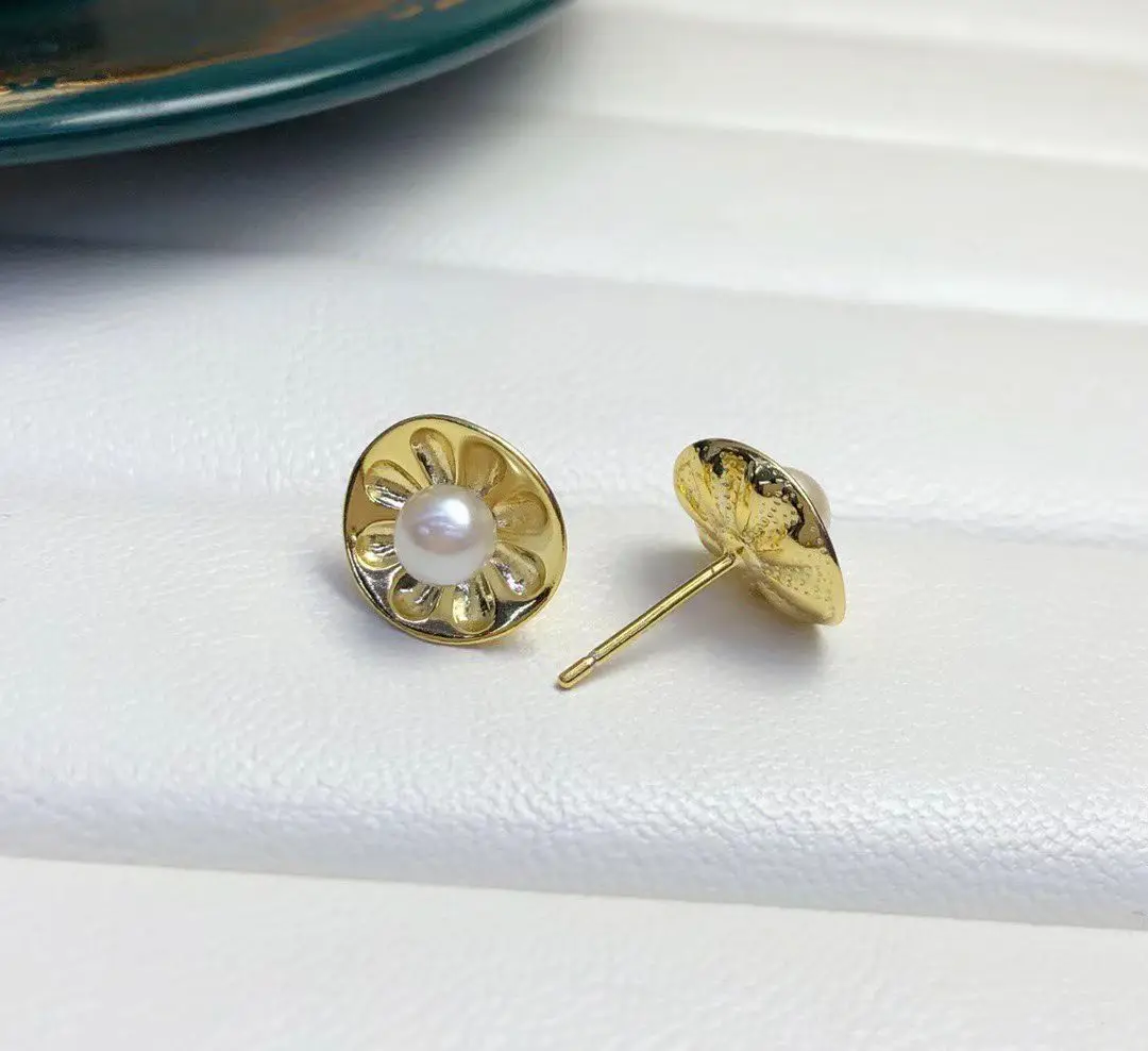 Wholesale S925 Sterling Silver Earrings Mount Findings Settings Base Mounting Parts Accessory for 4-5mm Pearls 5 pairs/lot