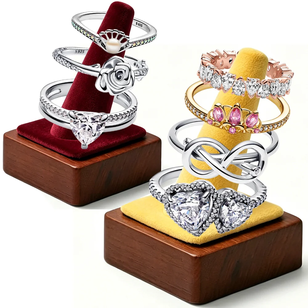 

2026 New 925 Silver Fashion Shining Eternal Heart Shell Water Drop Princess Crown Exquisite DIY Charm Jewelry Ring Display Tool