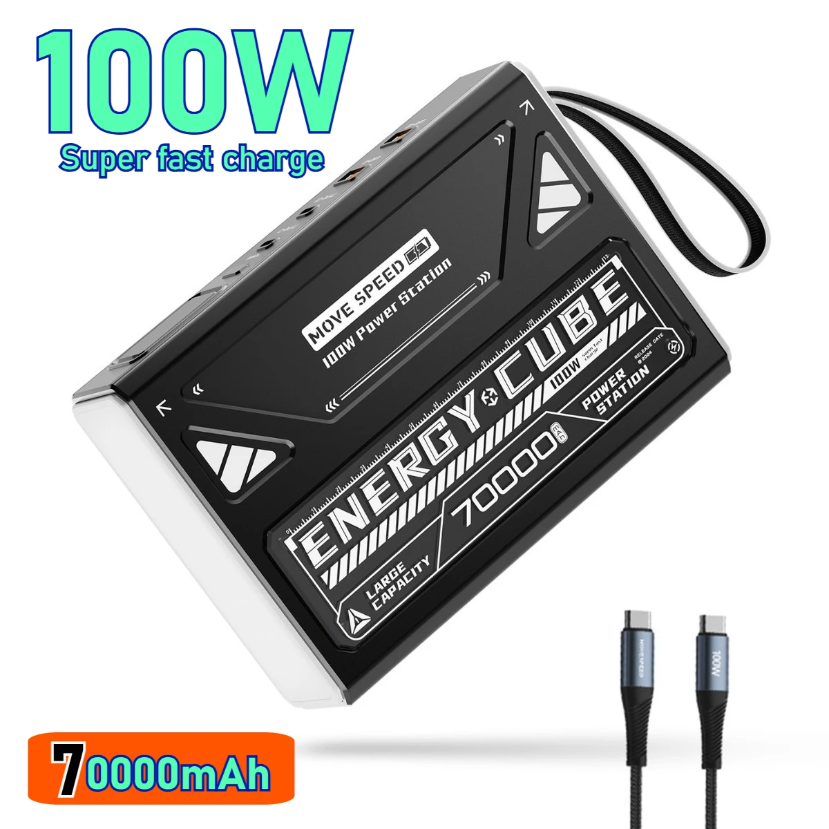 

100 Вт внешний аккумулятор с быстрой зарядкой USB C 70000 мАч, запасной аккумулятор большой емкости для кемпинга, ноутбука, компьютера, мобильного телефона