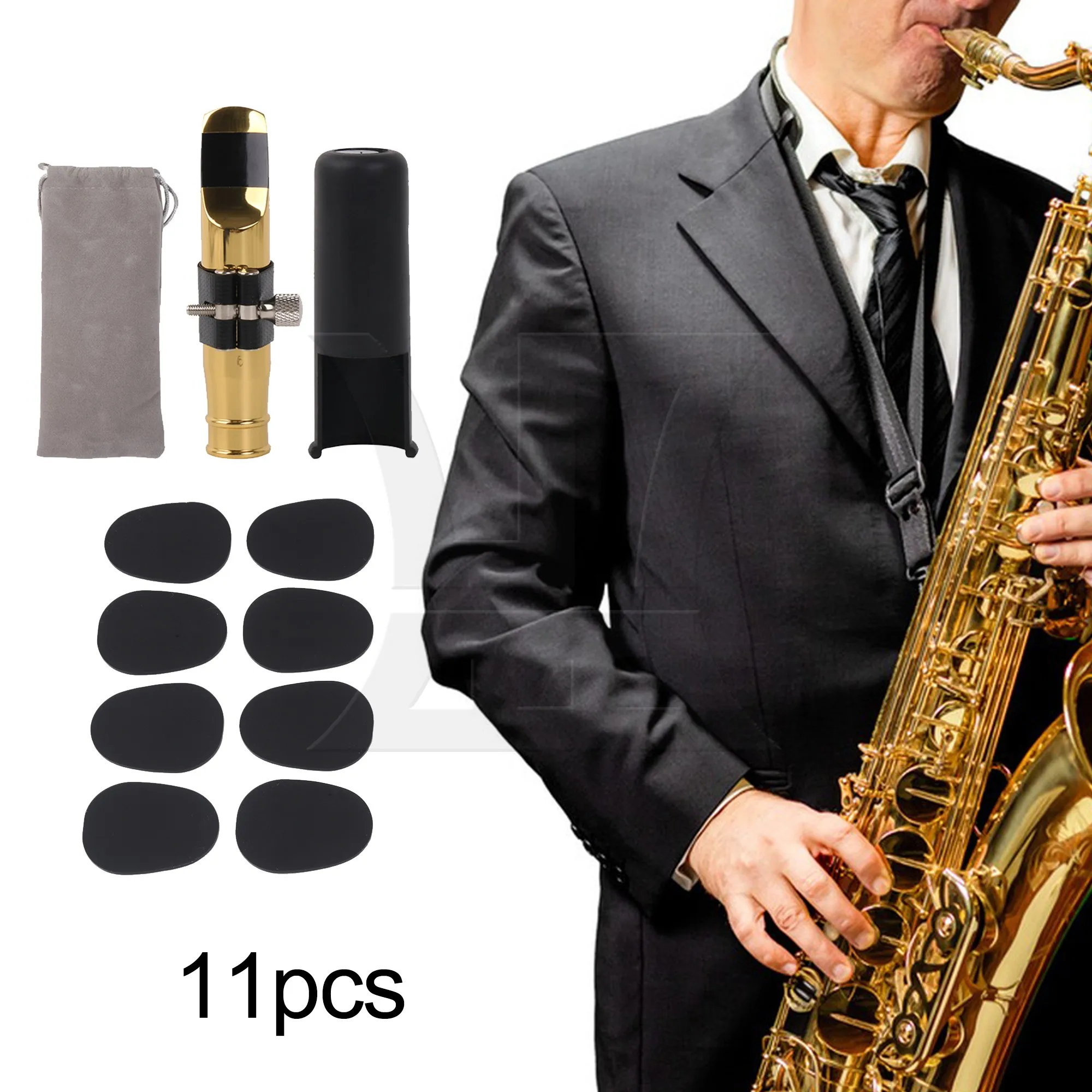 

Yibuy A Set Of 11 Pieces 6# Tenor Saxophone Mouthpieces With Gold-Plated Surface And Mouthpiece Patch