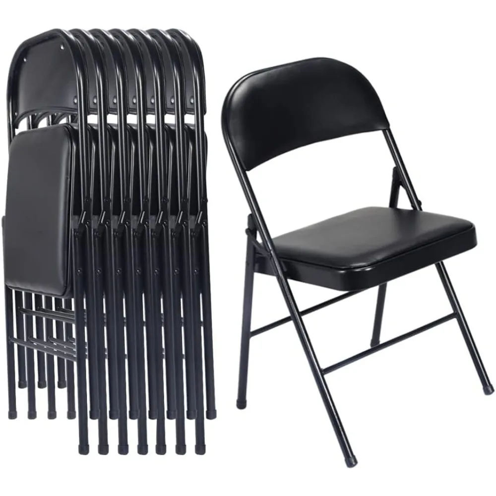 

6 Pack Black Folding Chairs with Padded Seats for Outdoor & Indoor, Portable Stackable Commercial Seat with Steel Fram