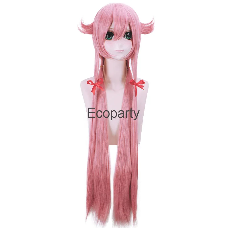 The Future Diary YLOT Gasai Cosplay Perruque pour Bol, Cheveux Longs, Raides, Rose, Degré de Chaleur, Costume, Bonnet Ultraviolette