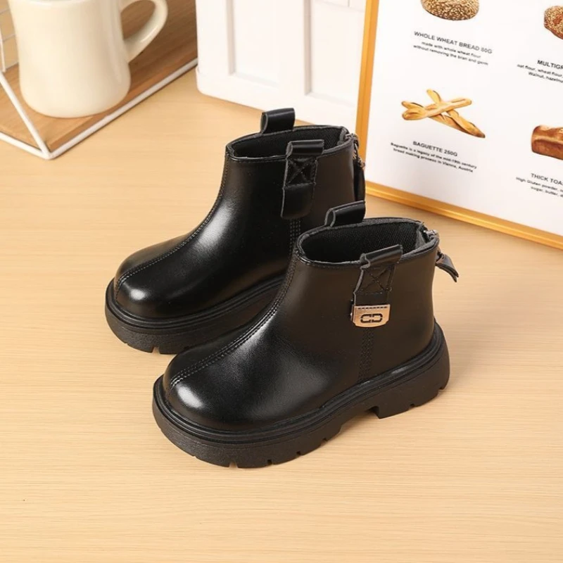 Kids Winter Boots 2025 Autumn New Short Boots for Girls Fashionable British Style Leather Baby Boots Warm Cozy Kids Footwear