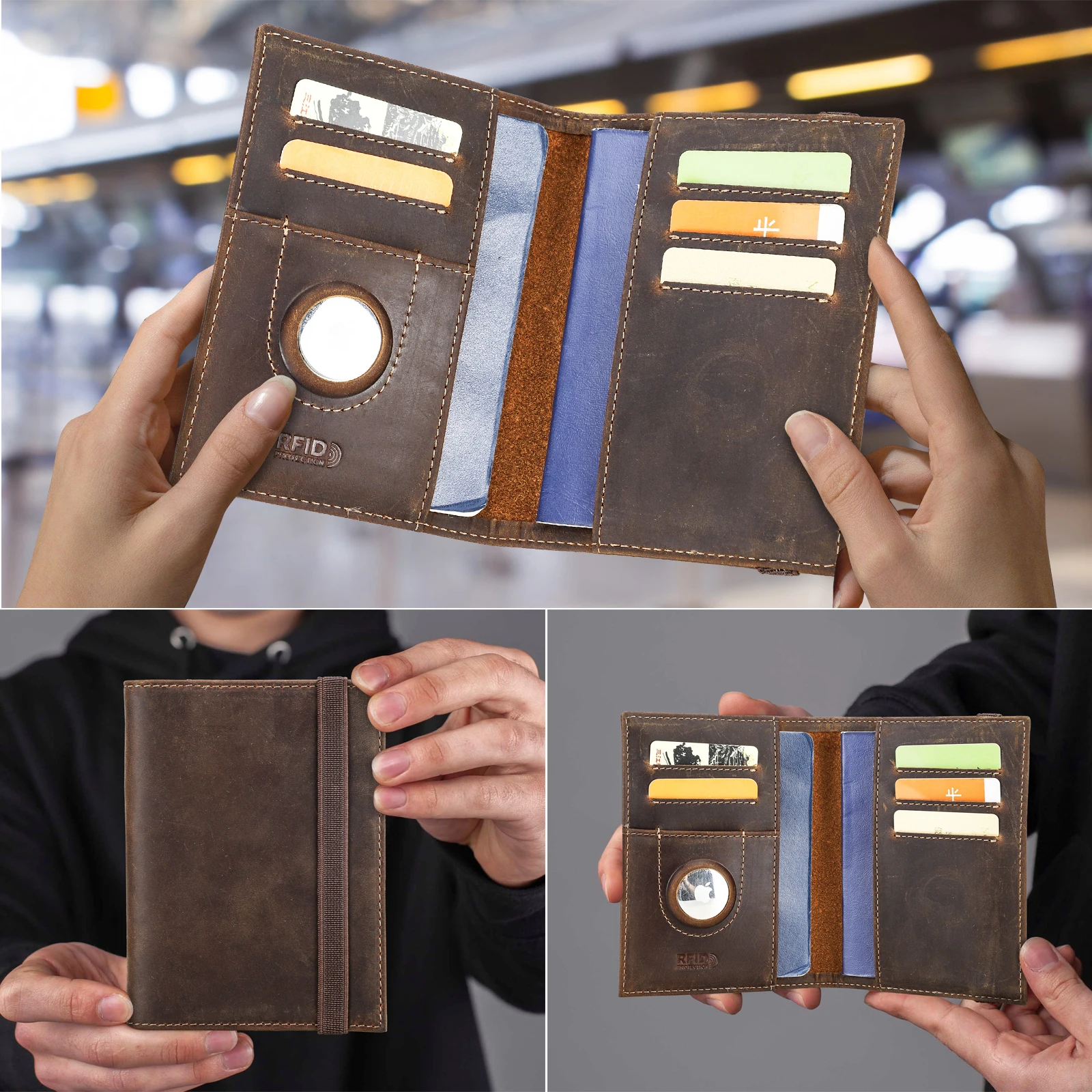 Customized Genuine Leather Passport Holder Ticket Passport Covers Travel Passport Protective Cover ID Credit Card Wallet