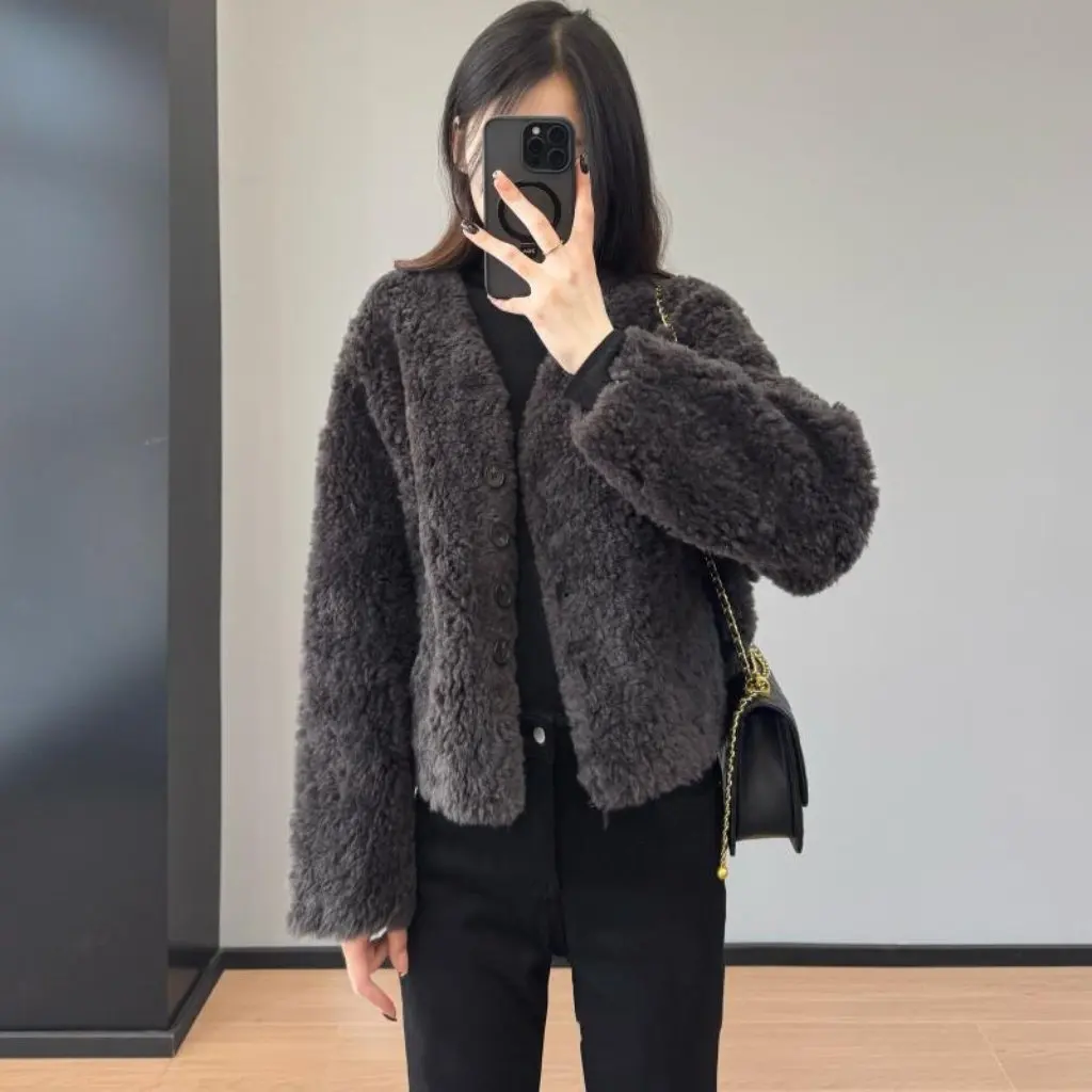 

Теплая тонкая шерстяная шуба, мягкая темпераментная звезда, веер, V-образный воротник, зимняя верхняя одежда, женская мода F122202