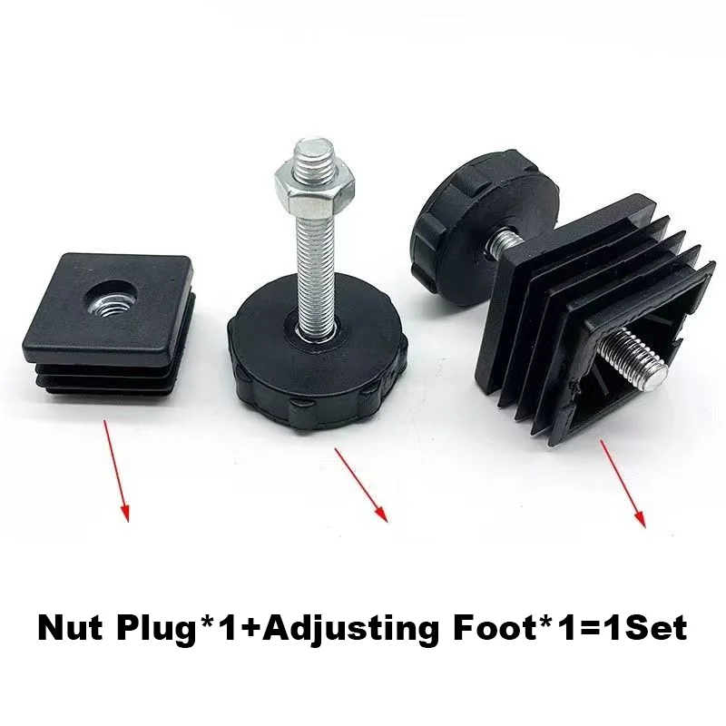 1Set 20~40mm M8 Plastic Square Pipe Plugs with Nut Hole Blanking End Inserts Caps Pipe Cover Furniture Leg Feet Tube Plug Black