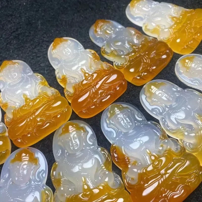 Chalcedony Agate Tara Men, Large Jade Guanyin Pendant With Unique Color Patterns