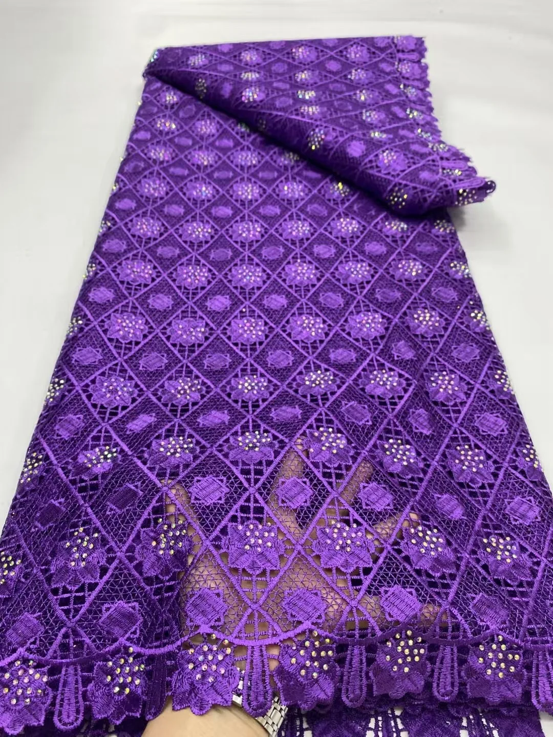 

2025 African Nigerian High-Quality Lace Fabric Embroidery Tulle Sequins Guipure for Wedding Party Dresses Cotton DP0393 5Yards