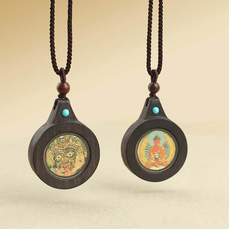 DIY accessories Ethnic Style Round Small Thangka Pendant Necklace Zakiram Goddess of Wealth Eight Guardian Series Tibetan Access