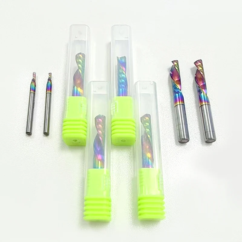 

10 шт./лот 3,175/4/5/6/8 мм 1 флейта вниз с цветным покрытием спиральная фреза AAA-карбидная фреза с ЧПУ