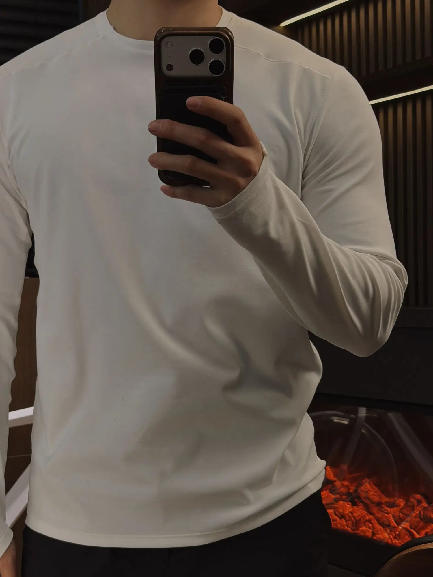 

Winter Men's Elastic Hollow Fiber Long Sve Outdoor Sports T-irt Base Layer round Ne Casual Loose Fit Polyester