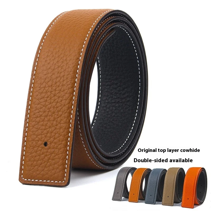 3.2/3.8cm Luxury Wide Belt Without Buckle  Fashion Belts First Layer Genuine Cowhide Belt,Unisex,Double-sided,Two-color