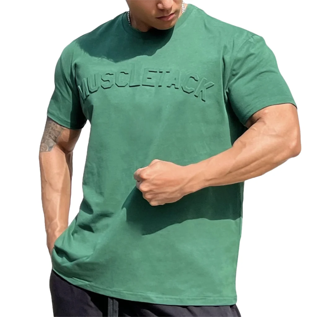 Casual Loose T-shirt Men Cotton Short Sleeves Tee Tops Summer Gym Fitness Bodybuilding Shirt Male Running Sport Training Clothes