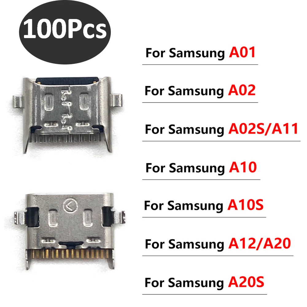 100 шт., USB-разъем для зарядного устройства для Samsung A01 A02 A02S A11 A10 A10S A12 A20 A20S A21S A30S A50S A31 A32 A51S A52 A70S A80