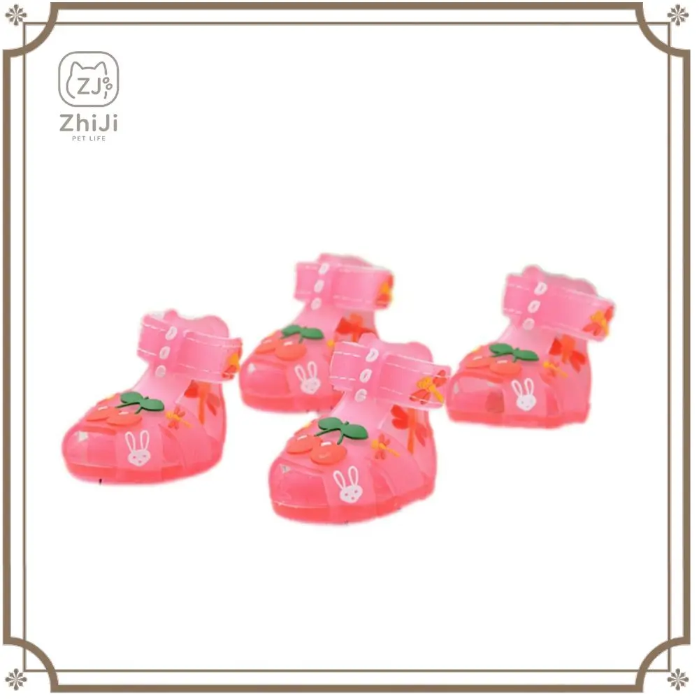 4Pcs/Set Cartoon Dog Summer Jelly Sandals Non-slip Soft Hollow Puppy Shoes Wear-resistant Waterproof Breathable Dog Shoes