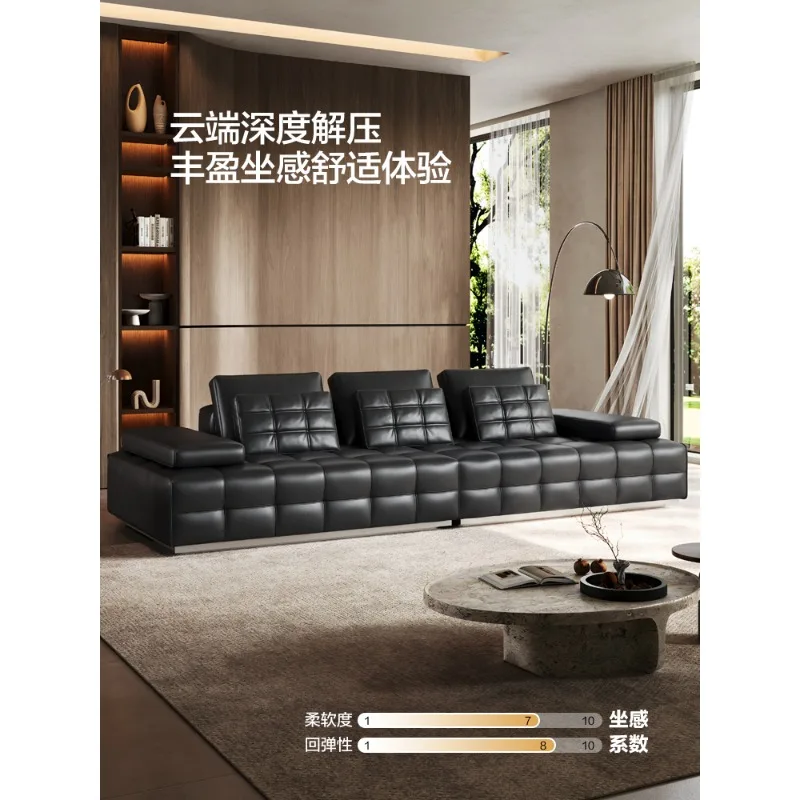 sofa Italian minimalist first layer cowhide light luxury villa living room large flat sofa