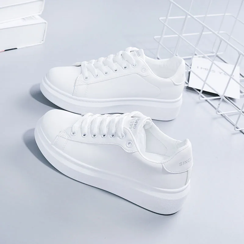 Comemore White Shoes Autumn 2023 Female FlatKorean Student Casual Women\'s Shoe Tide Leather Ladies Platform Running Sneakers 40