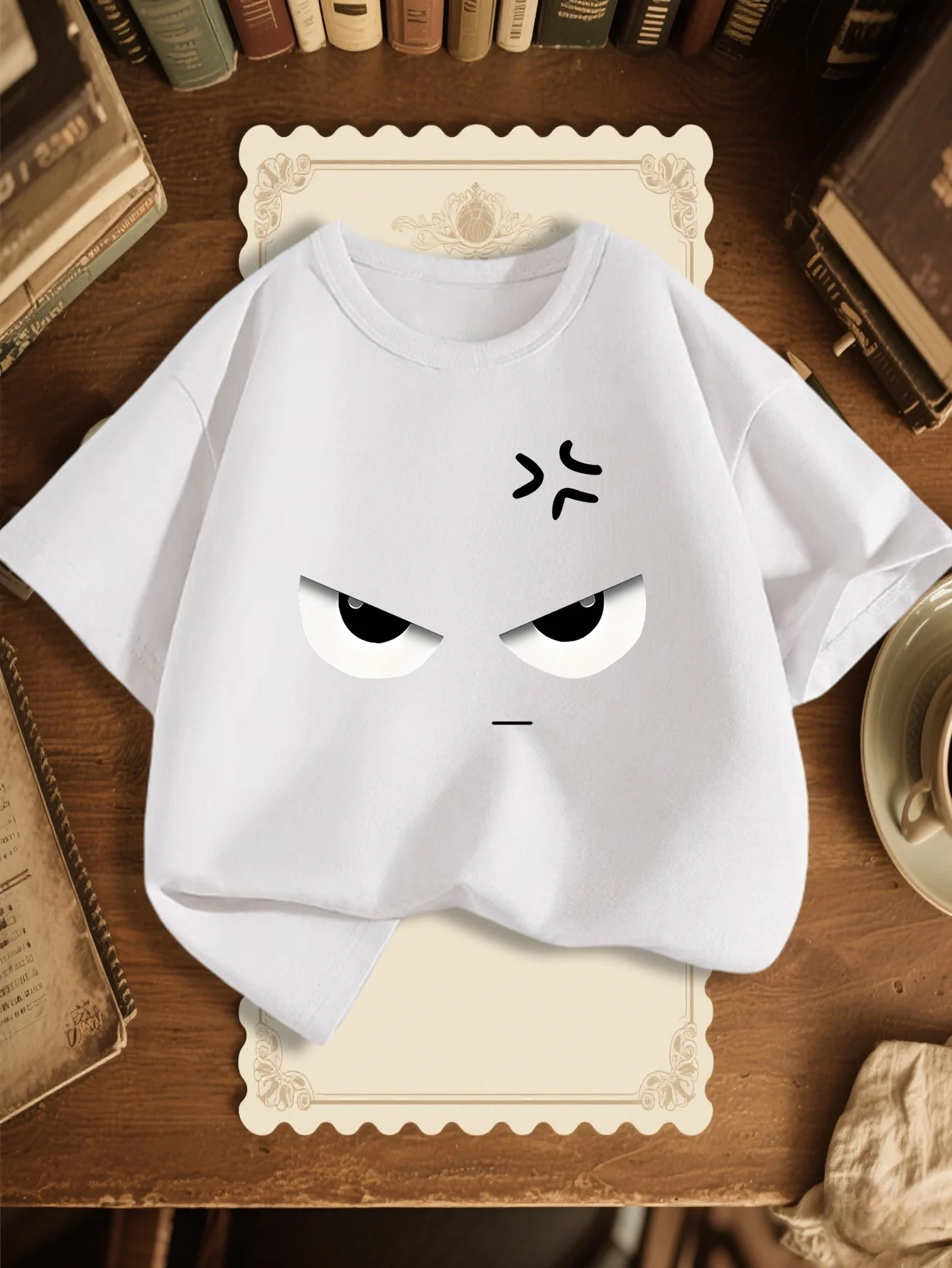 Family Matching T Shirt Angry Expression Cartoon Print Boys Girls Cotton Short Sleeve Parent Kid Funny Unique Daily Casual Tops