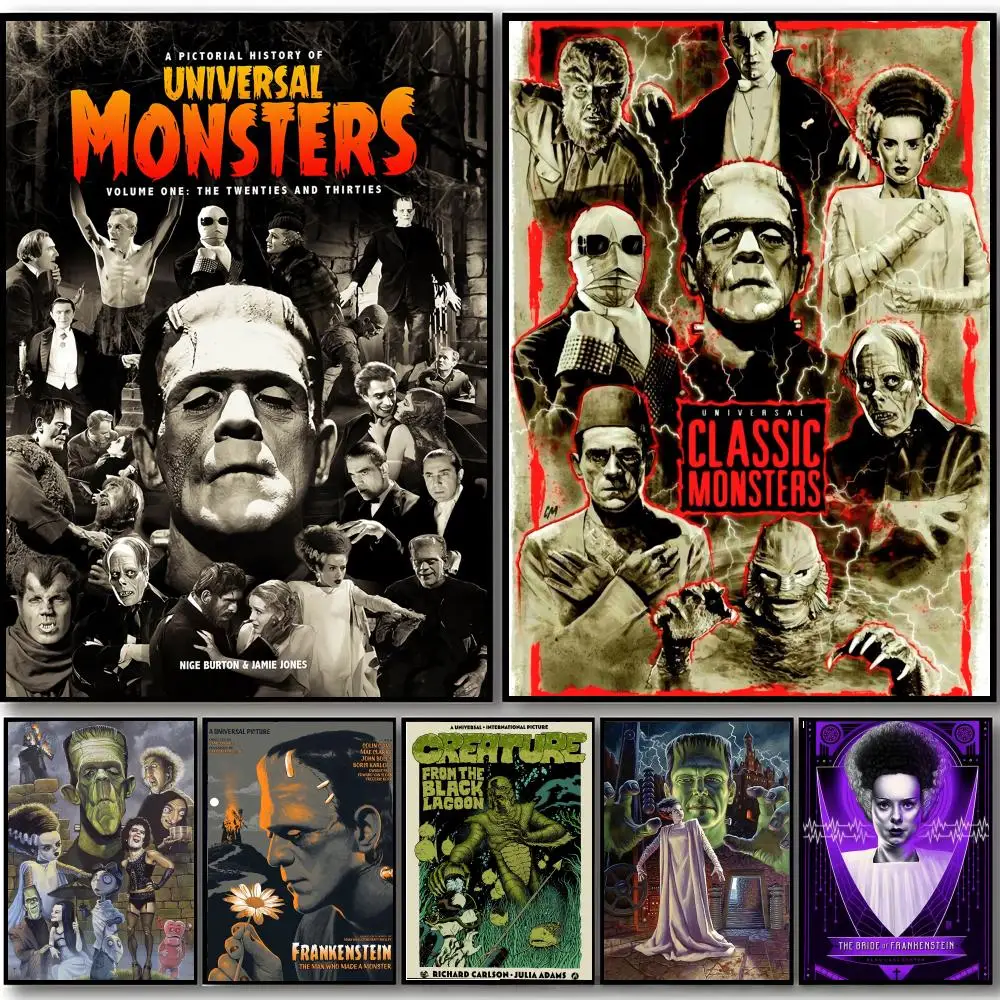 M-Monsters Horror Movie Poster Self-adhesive Art Waterproof Sticker Coffee House Dorm Room Wall Decor