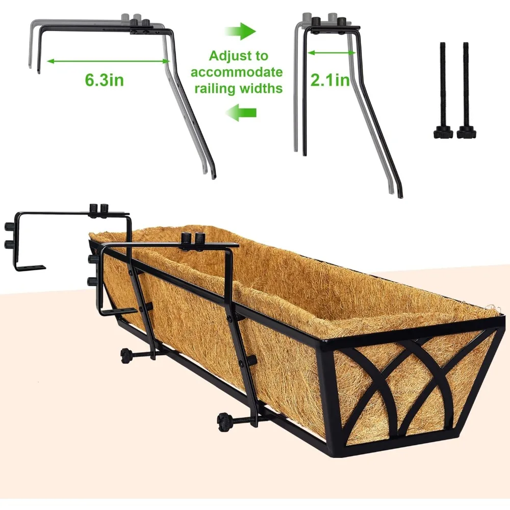 Fioriere per ringhiere da 4 pezzi con rivestimento in Coco, fioriera per ringhiere per finestre in metallo di grandi dimensioni