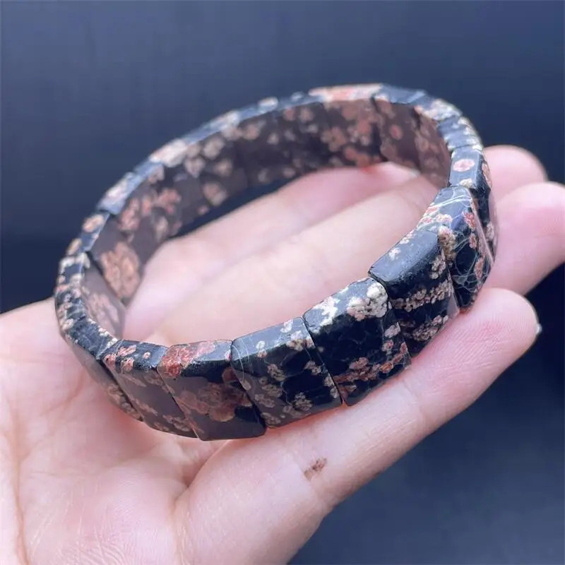 Natural Snowflake Obsidian Quartz Bangle Women Fashion Sweet Reiki Healing Energy Strand Bracelet Jewelry Gift 1PCS 10x14MM