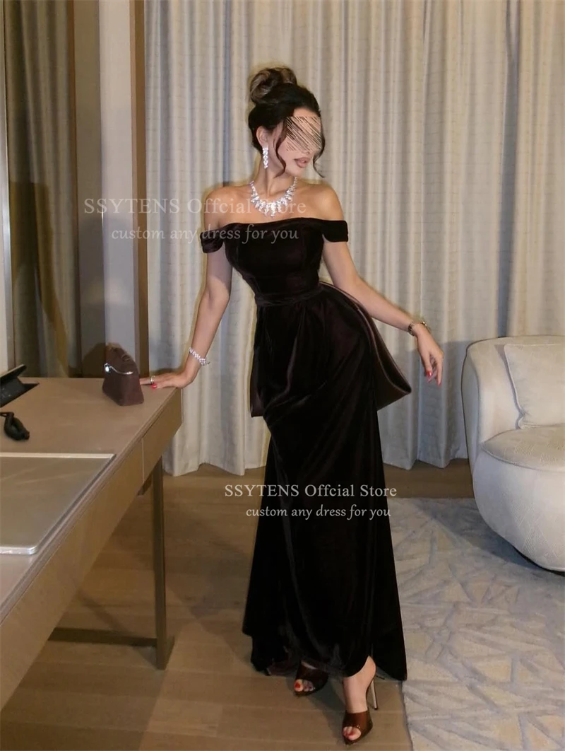 SSYTENS Vintage velours longues robes de soirée épaules dénudées célébrité robes de bal Occasion formelle robes de bal 2026 femmes personnalisées