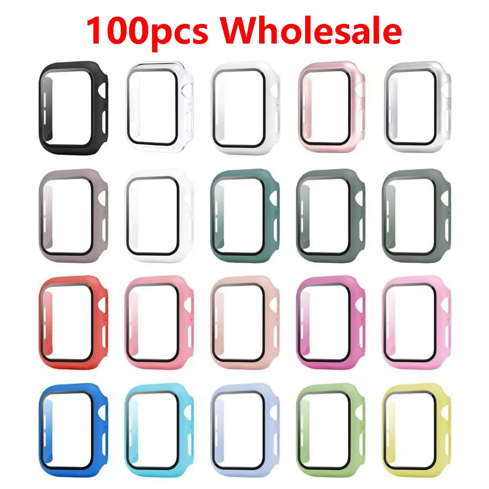 

100pcs Tempered Glass+Cover For Apple Watch 49mm 45mm 41mm 44mm 40mm 42mm 38mm Screen Protector Watch Case Serie 9 4 5 6 SE 7 8