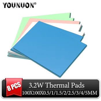 8pcs 100x100x0.5mm 1mm 1.5mm 2mm 2.5mm 3mm 4mm 5mm blue white green combination thermal pads cooling conductive silicone