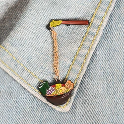 Chain Bag Lapel Pins for Clothes Badge Creative Food Jewelry for Friends Japanese Porpoise Ramen Enamel Brooch Custom Pines with