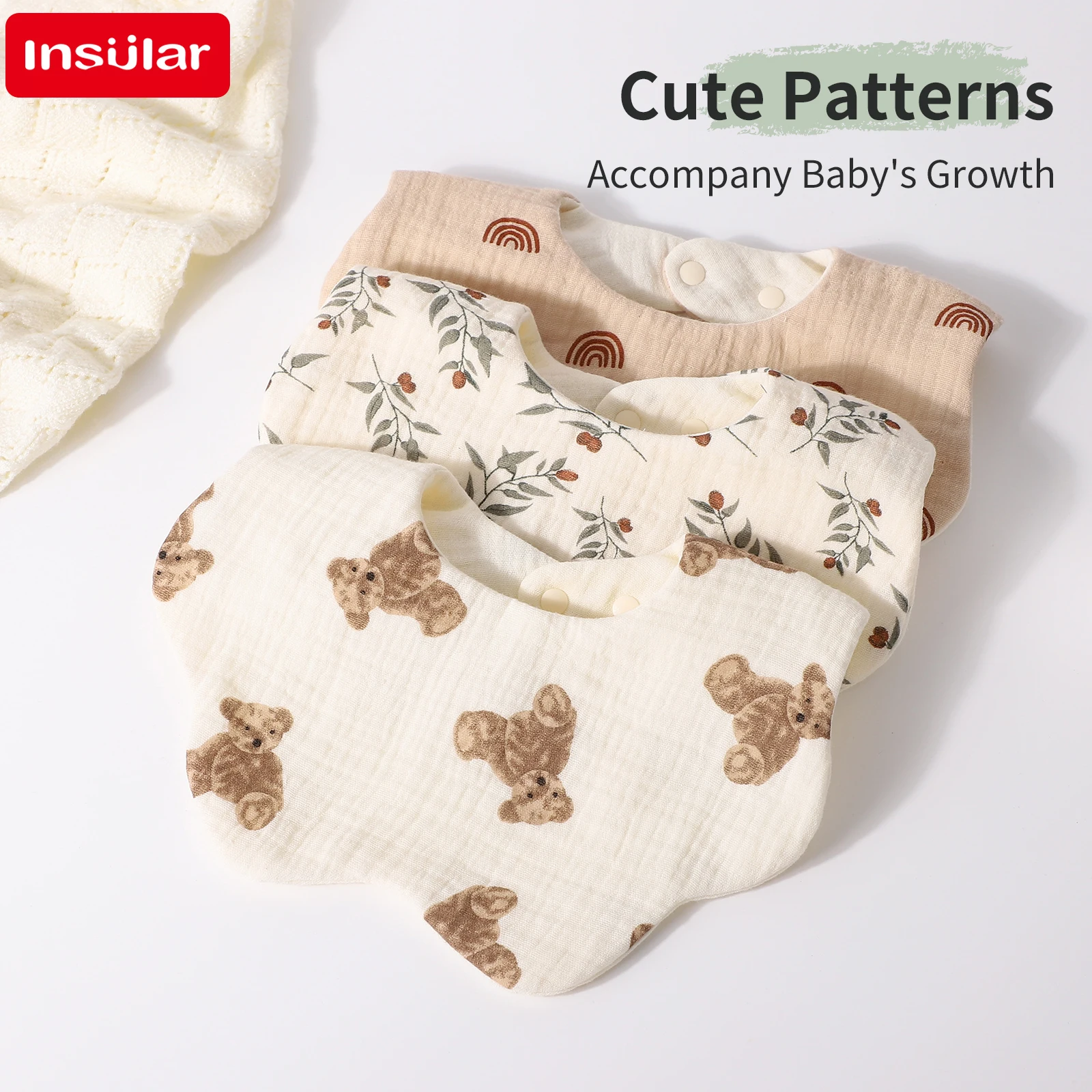Newborn Baby Bibs Absorbent Cotton 6 Layers Gauze Drool Towel Bandana Petal Crepe Fabric Soft And Comfortable Durable Bibs
