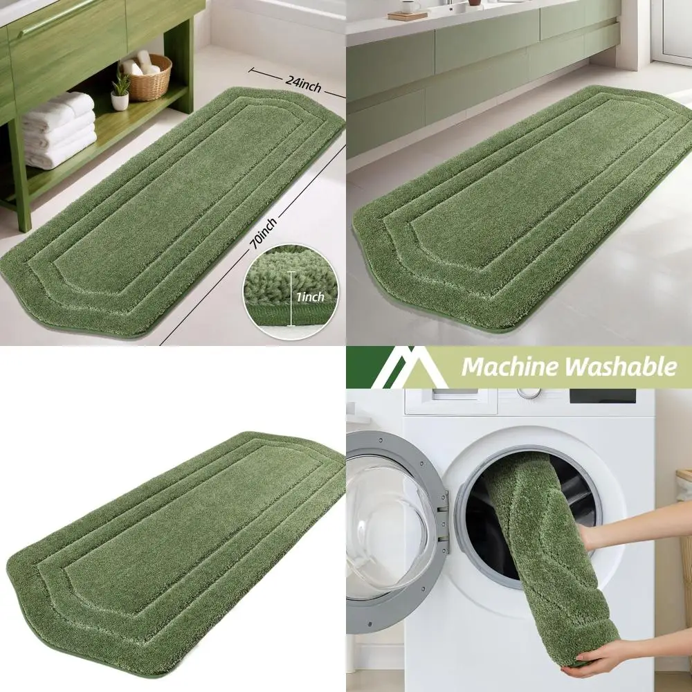 

Large 24x70 Plush Shaggy Bath Runner, Absorbent Non-Slip Mat for Shower, Tub, and Floor, Machine Washable, Green