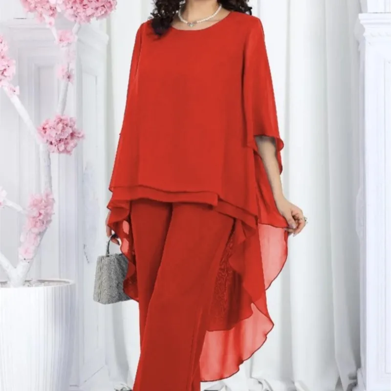 أزياء بلون الشيفون بانت مجموعات الخريف جديد عارضة قطعتين ملابس امرأة أنيقة فضفاضة مكتب حزب كلوبوير مجموعات الصلبة #5