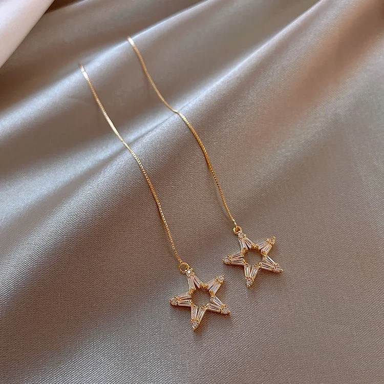 2024 Korea Hot Selling Fashion Jewelry Simple Low Luxury Five-pointed Star Star Zircon Earrings Elegant Female Ear Lines