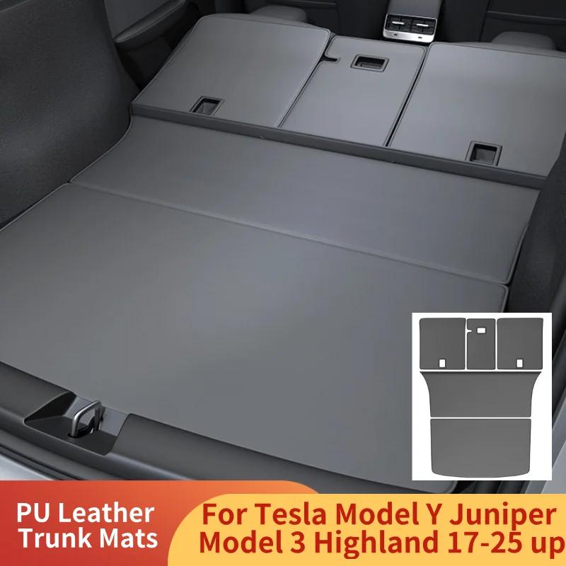 

Коврики в багажник из искусственной кожи для Tesla Model Y Juniper 2025 Model 3 Highland, защита спинки заднего сиденья, подкладка для спинки, противоударная накладка для домашних животных