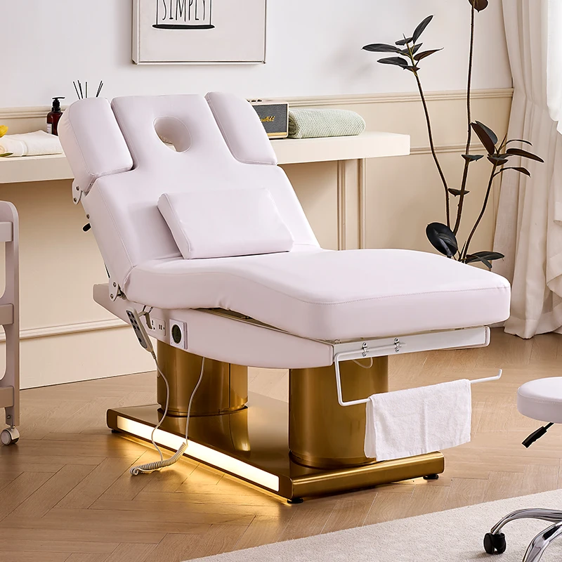 New Design Comfortable Massage Bed White Gold Beauty Salon Electric Cosmetic Facial Spa Lash Massage Bed