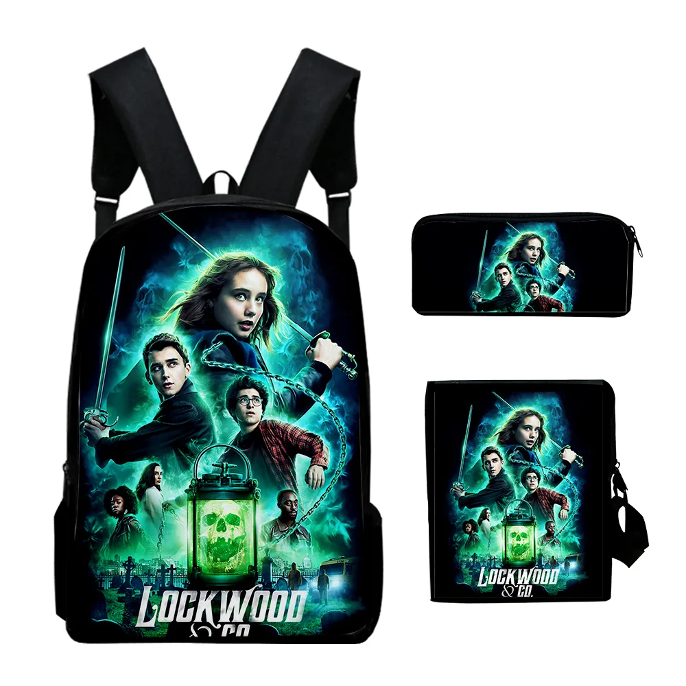Harajuku Youthful Lockwood & Co Tv Show 3D Print 3pcs/Set Student Travel bags Laptop Daypack Backpack Shoulder Bag Pencil Case