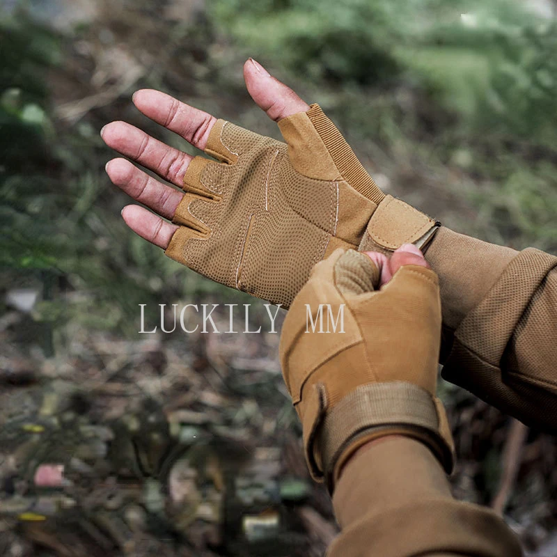 Guantes tácticos de medio dedo para hombre y mujer, guantes deportivos para exteriores, combate, tiro, caza, Fitness, sin dedos