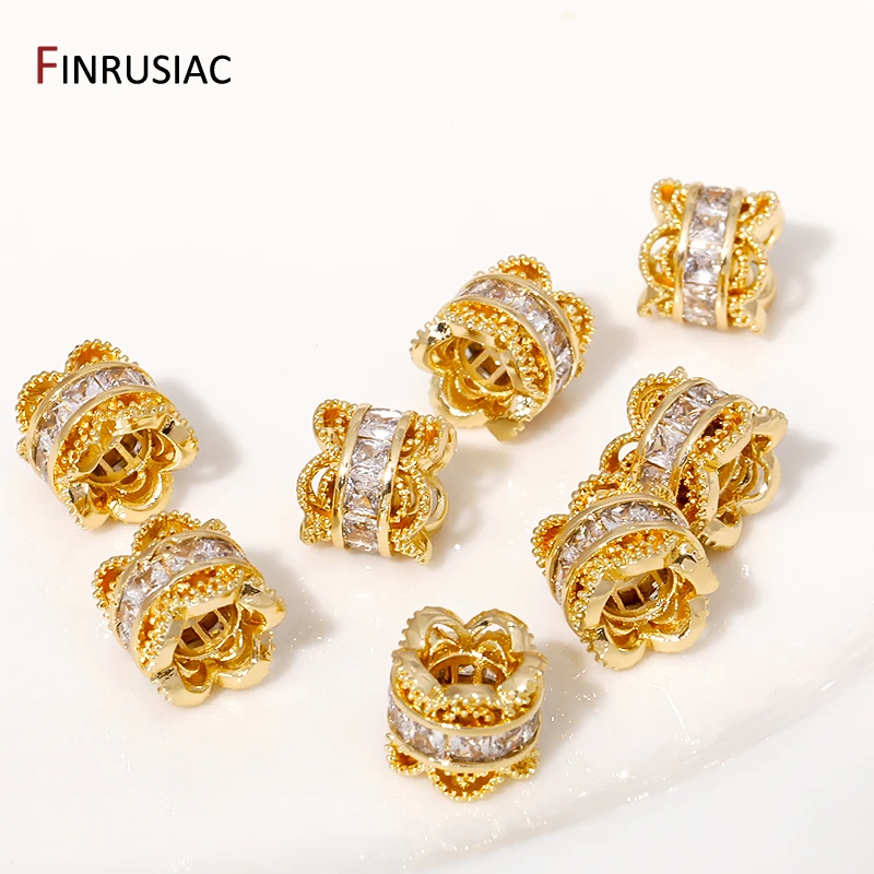 18K Gold Plated Brass Crown Spacer Beads,Zircon Tube Separators Beads For Bracelet Accessories, DIY Jewelry Making Supplies