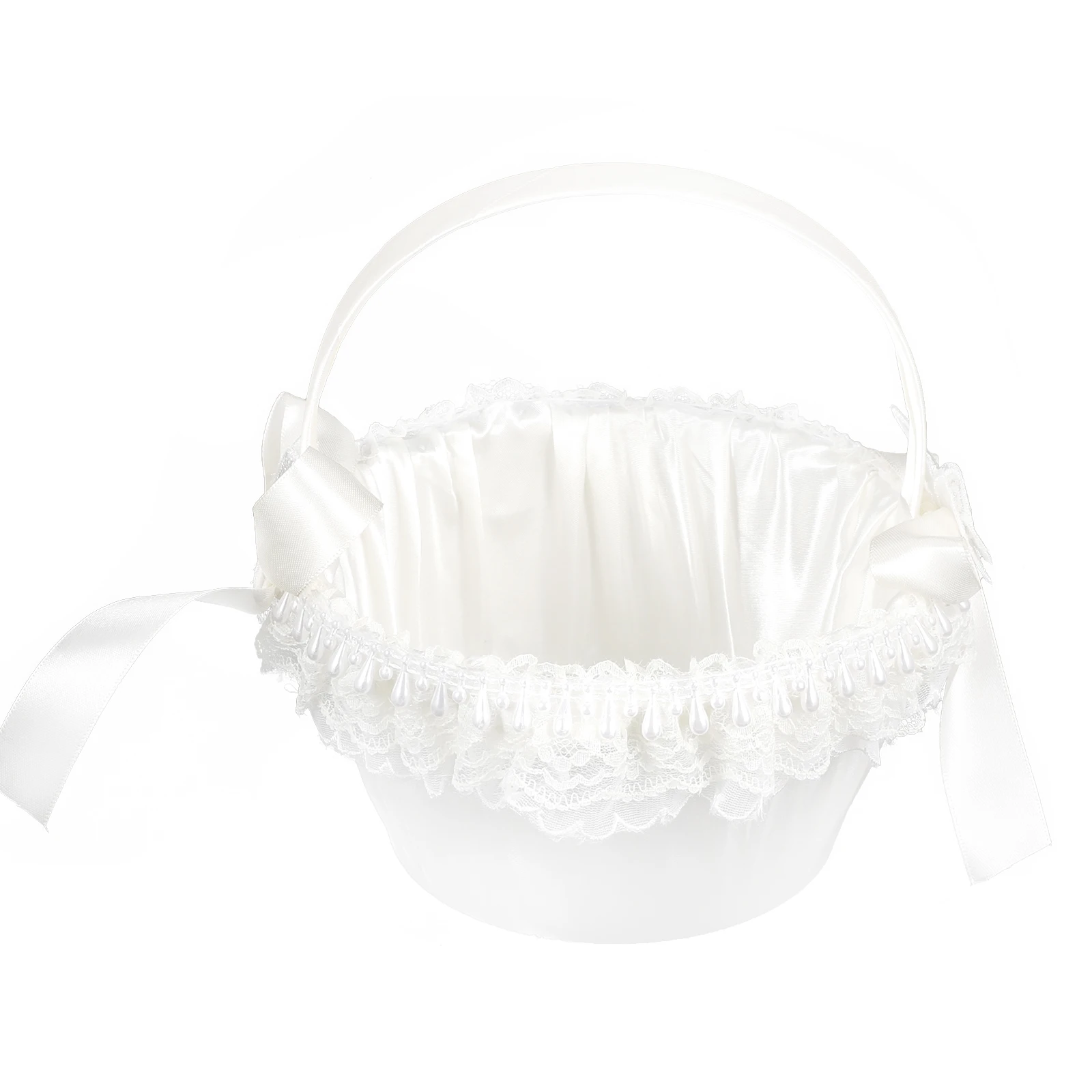 

Lace Satin Wedding Flower Girl Baskets Handles Decorative Storage Rose Petals Flowers Fruits Candies Home Party Basket