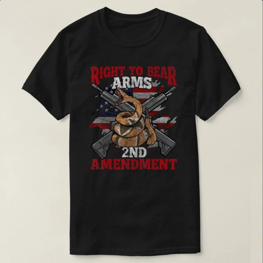 

Right To Bear Arms Snake USA Flag 2nd Amendment T-Shirt 100% Cotton O-Neck Short Sleeve Summer Casual Mens T-shirt Size S-3XL