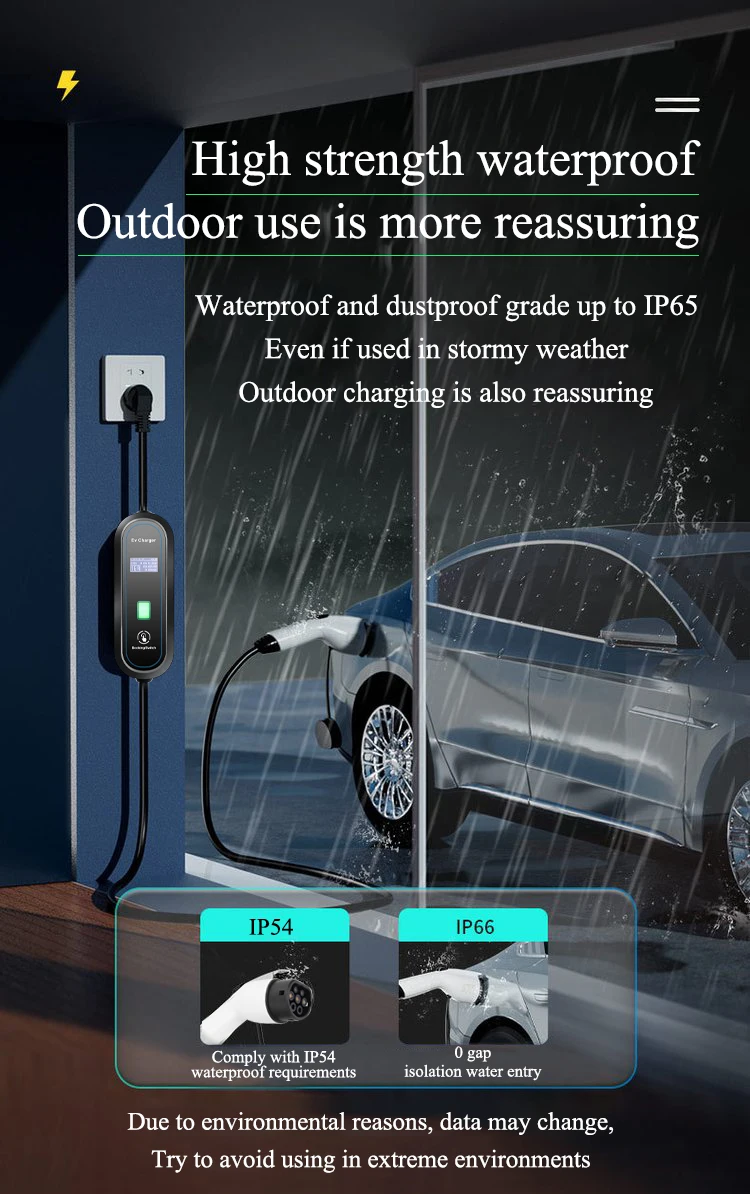 Teschev Portable EV Charger Type2 IEC 62196 Electric Car Charger 3.5KW 16A 1Phase EVSE Fast Charging Wallbox EV Charging Station