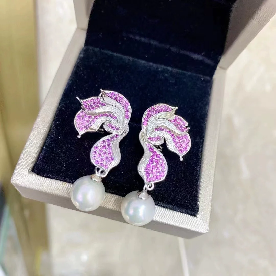 

2025 New Earrings AAAA Japan Akoya Round 10-11mm White Natural Pearl Earrings 925s