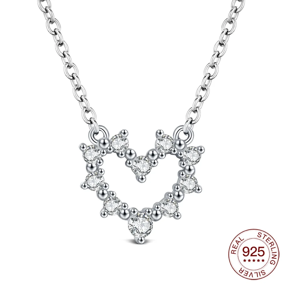 Women's 925 Sterling Silver Heart & Moon Necklace