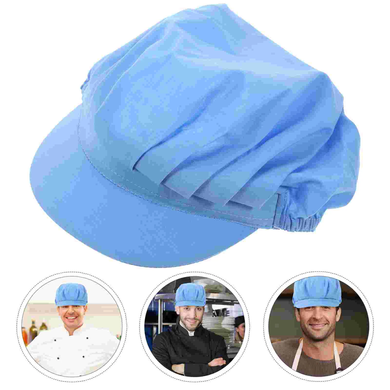 Men's Chef Hat Work Cap Unisex Cotton Dust Cover Hair Net Cooking Hat Restaurant Reusable Breathable Elastic String