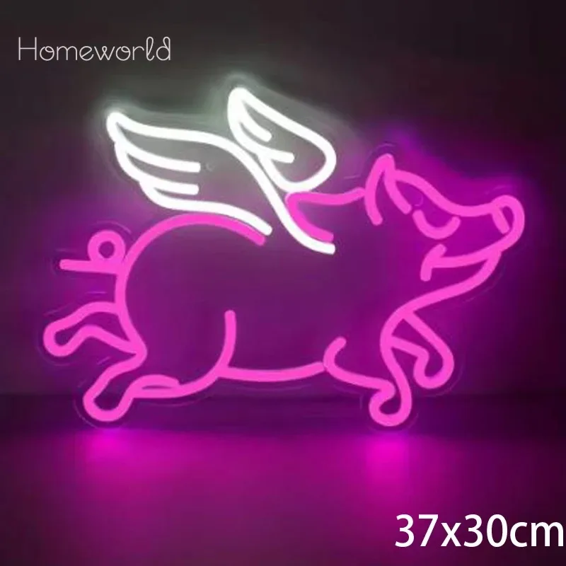 Flying Pigs Cute Animals LED Neon Light Sign For Home Bedroom Gaming Room Bar Club Pub Wall Art Decoration Hanging Light