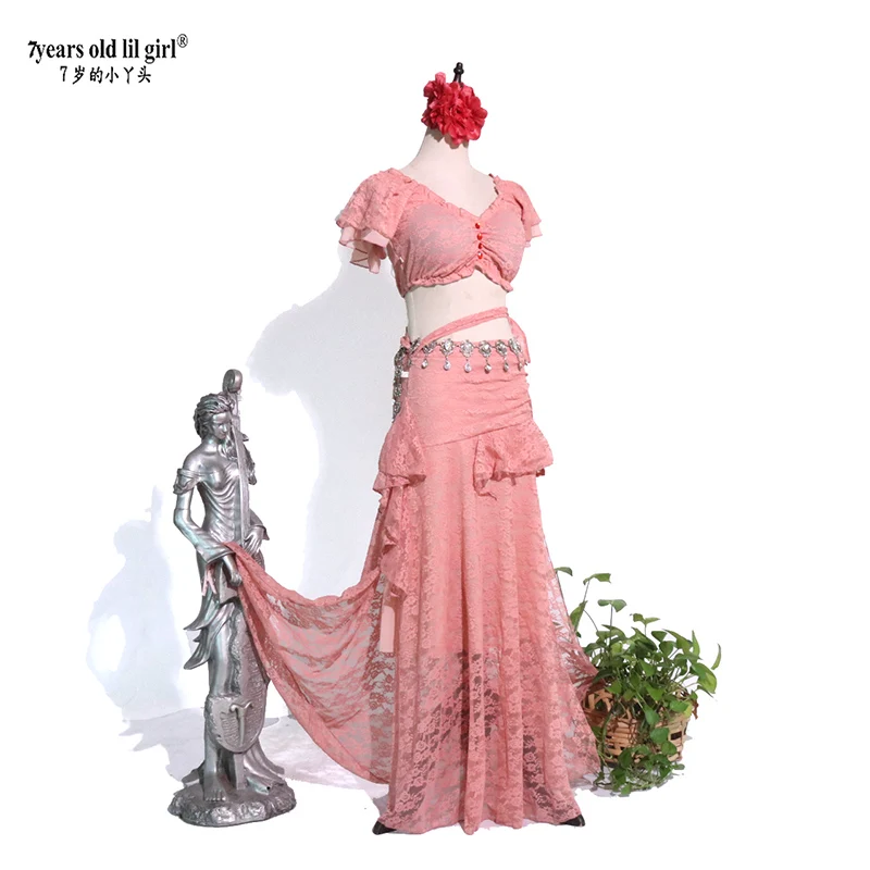 الدانتيل تنورة واحدة الشق بدلة الرقص الشرقي CBB110