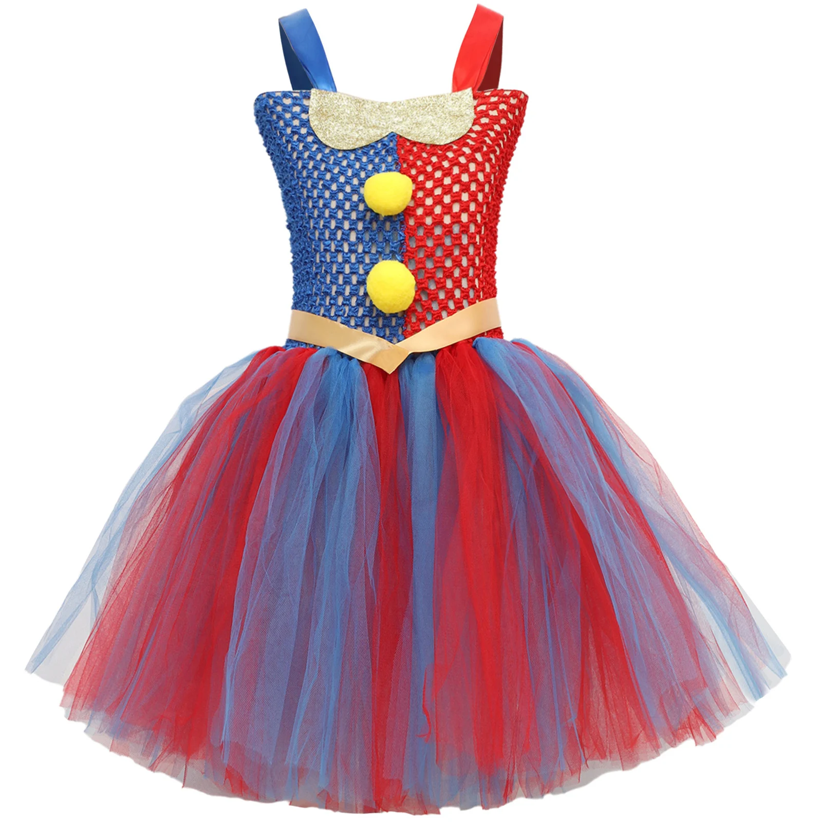 Disfraz de payaso de circo de Halloween para niñas, vestido tutú con cuello Halter y sombrero de payaso, conjunto de guantes, vestido de fiesta temática