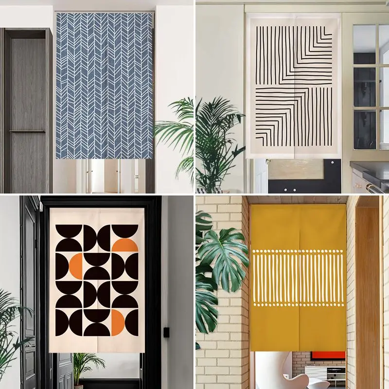VIKAMA Minimalist Line Geometric Half Door Curtain Kitchen Bedroom Entrances Partition Curtain Modern Middle Ancient Home Decor